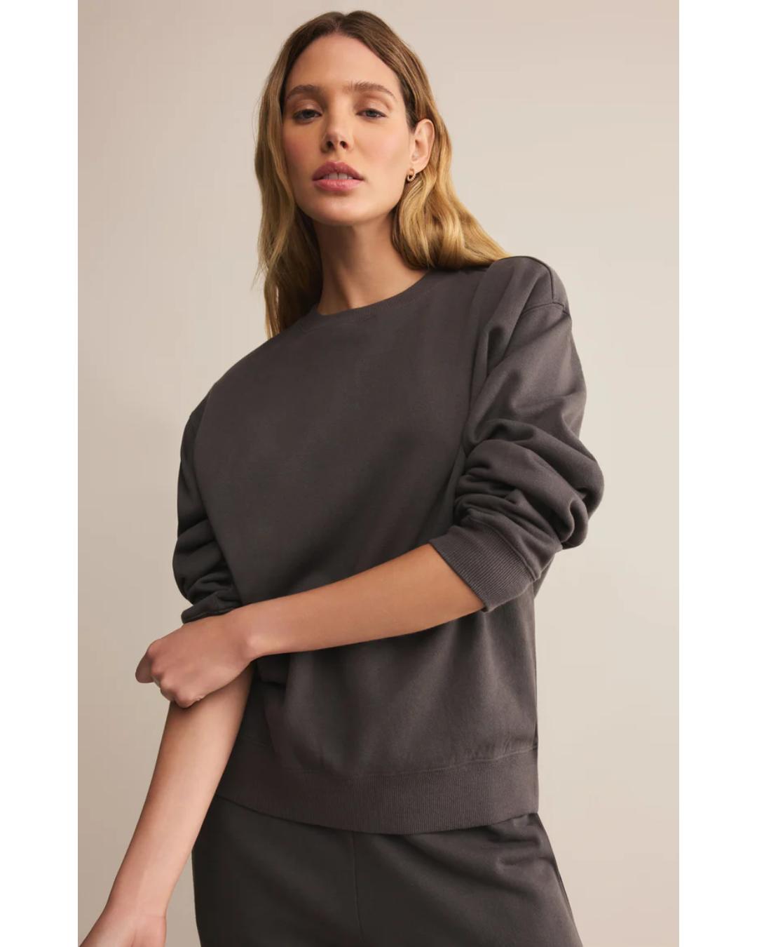 washed black crewneck sweatshirt
