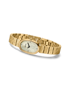 gold textured watch with pearl face