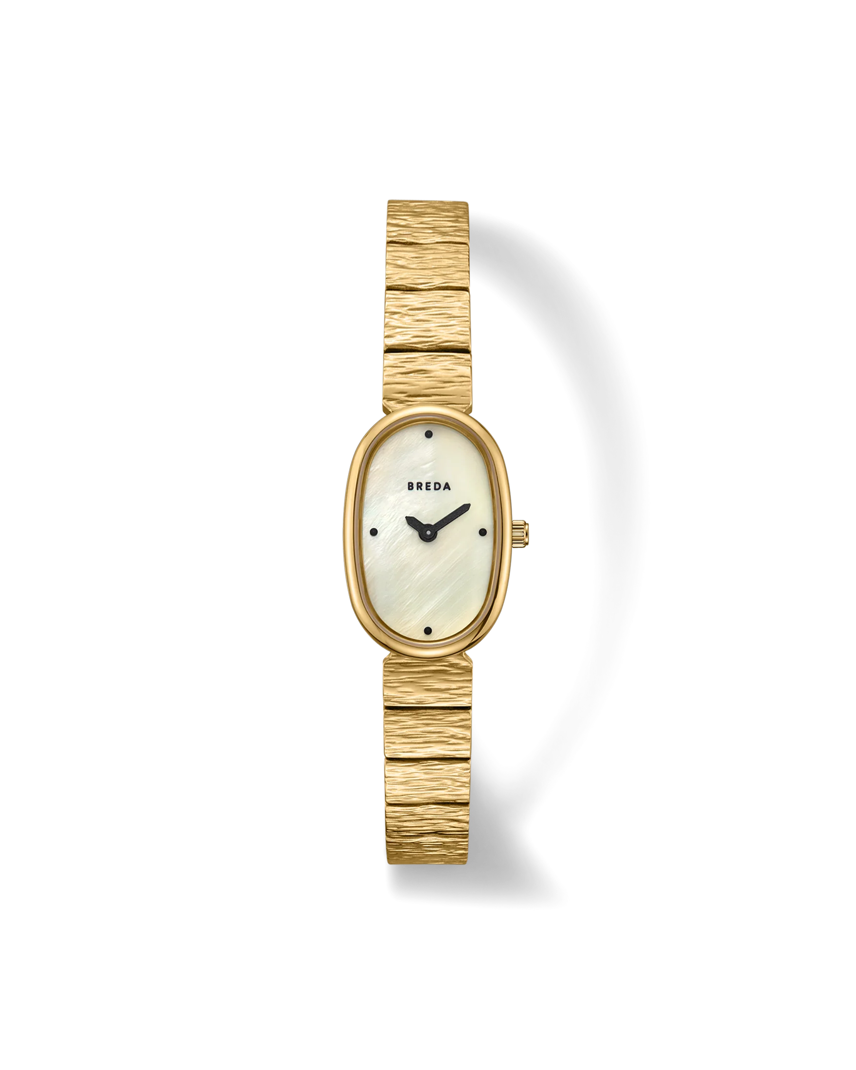 gold textured watch with pearl face