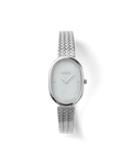 silver oval watch with pearl face