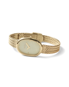 textured gold watch with pearl face
