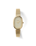 textured gold watch with pearl face