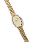 textured gold watch with pearl face