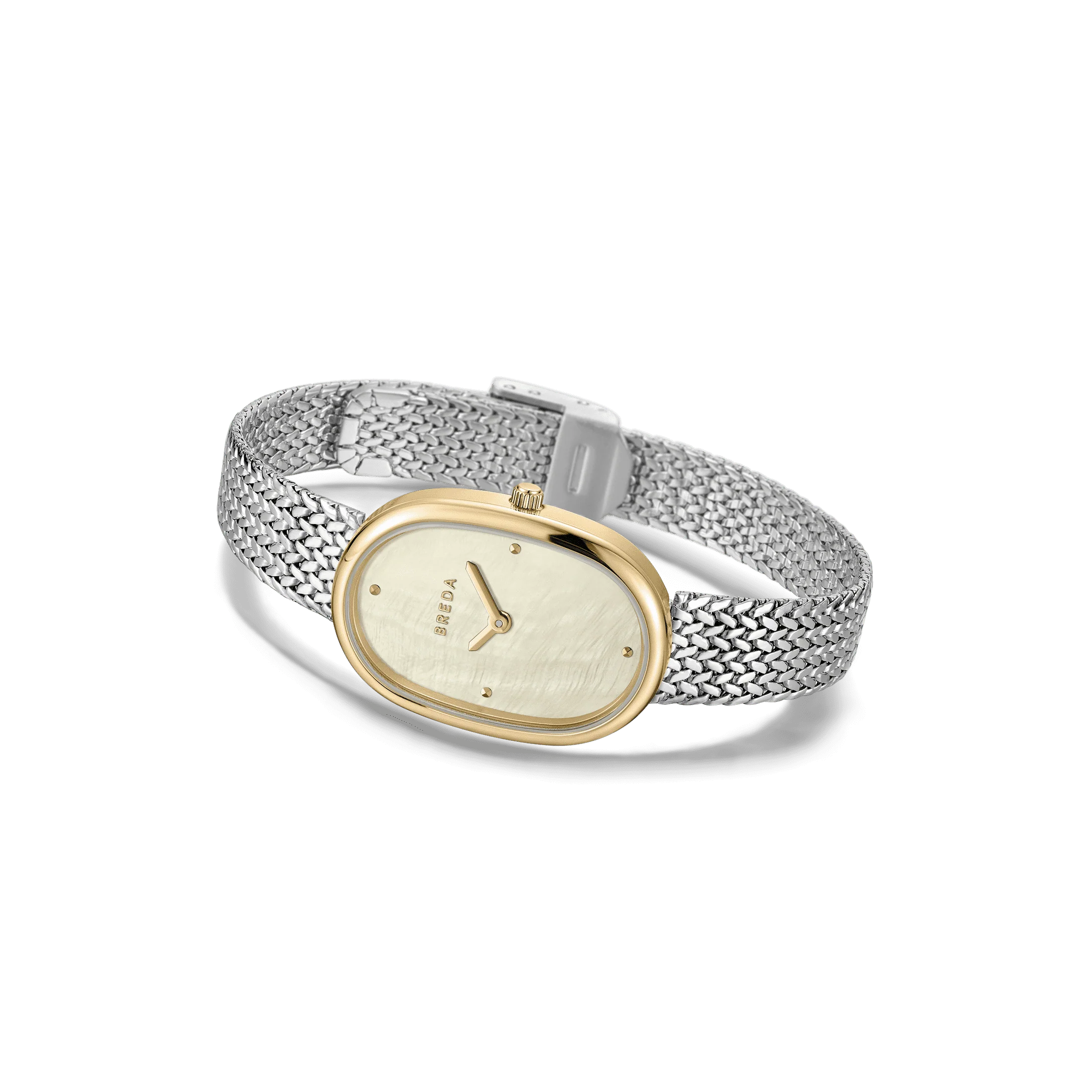 watch with silver band and gold face 