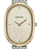 watch with silver band and gold face 