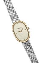 watch with silver band and gold face 