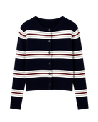 navy, white and red striped cardigan