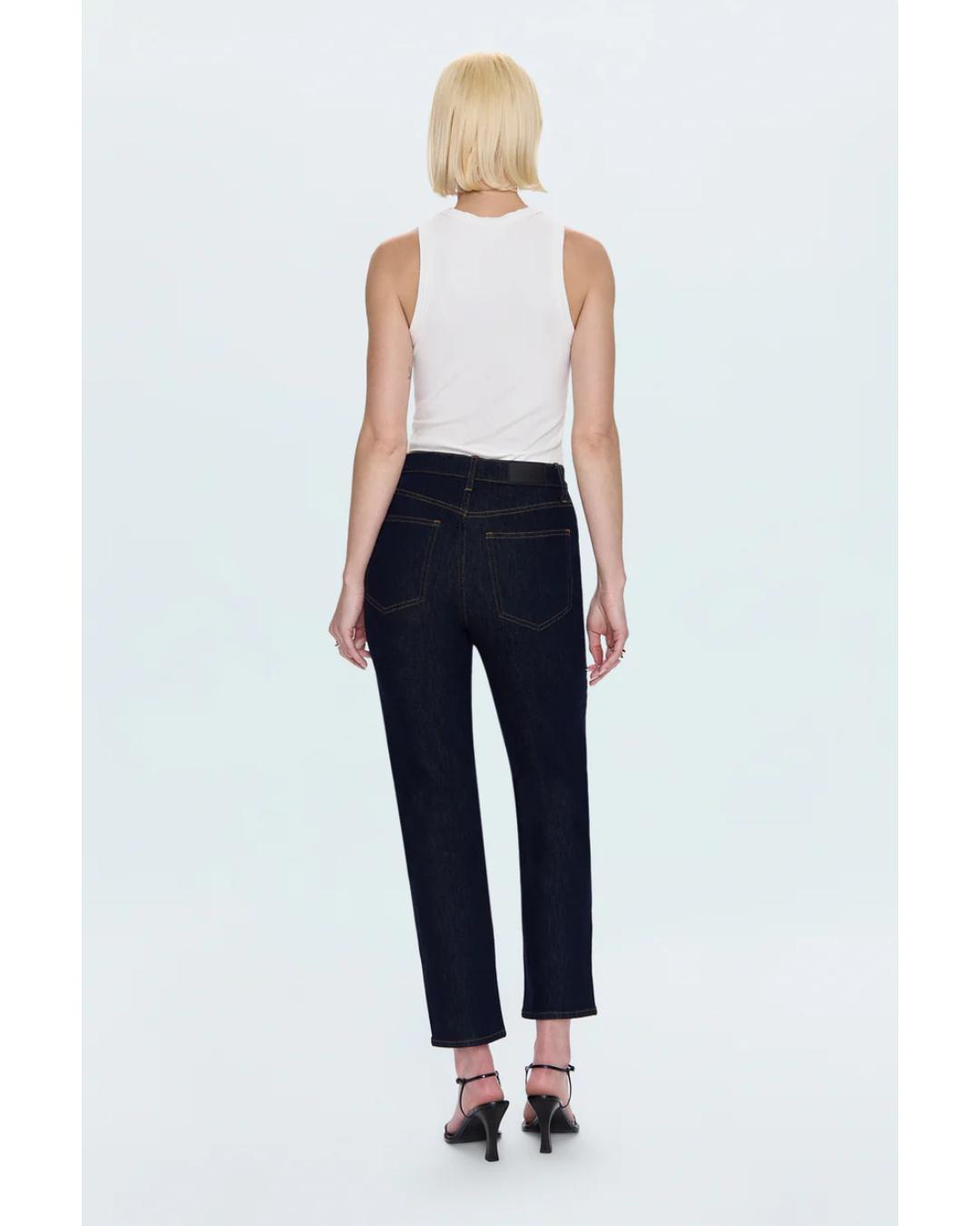 high rise ankle denim pant in a dark blue