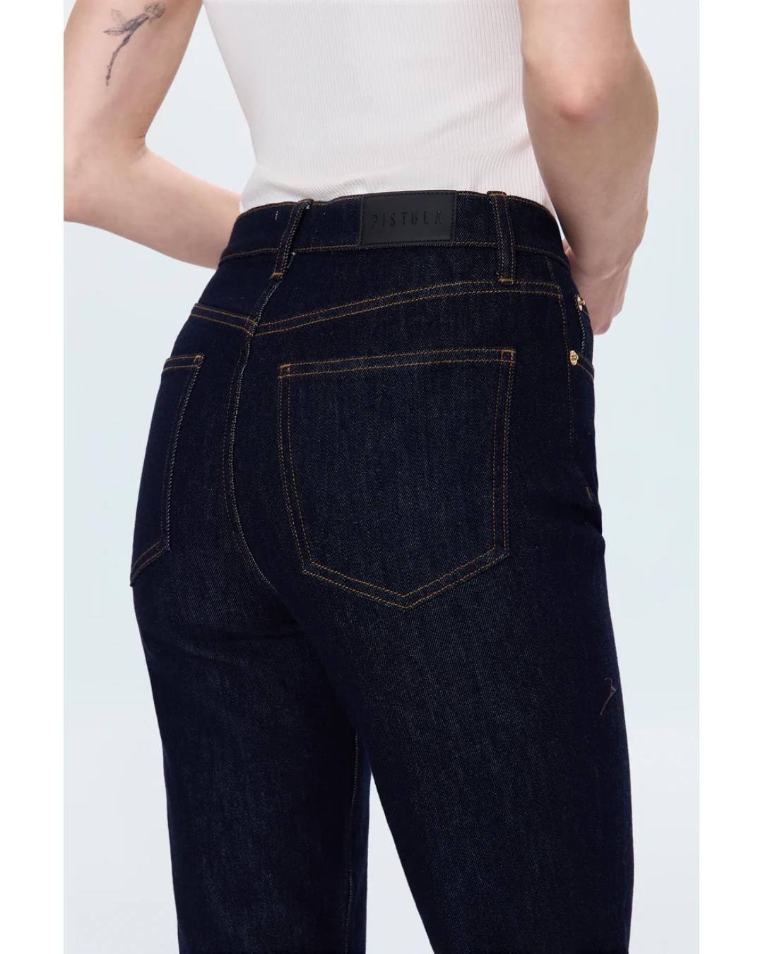 high rise ankle denim pant in a dark blue