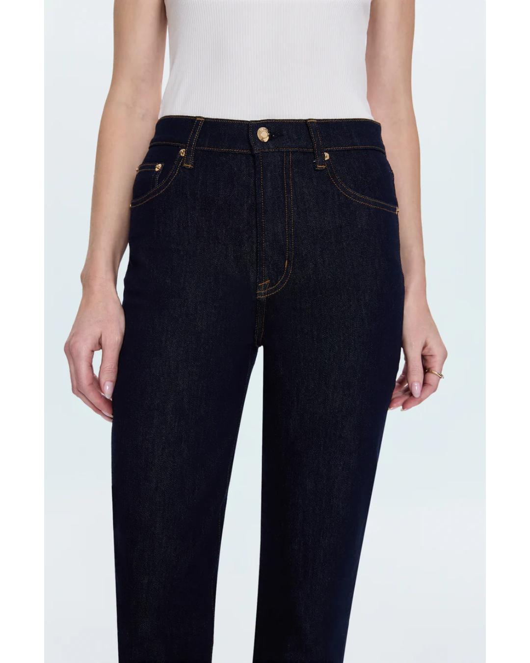 high rise ankle denim pant in a dark blue