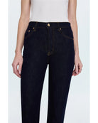 high rise ankle denim pant in a dark blue