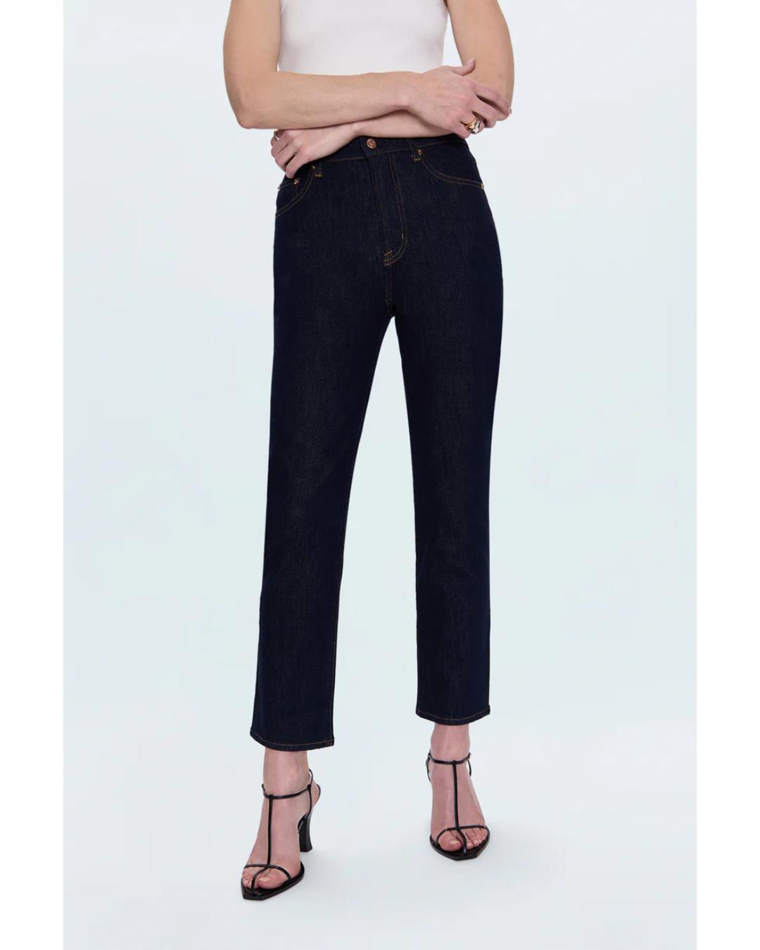 high rise ankle denim pant in a dark blue