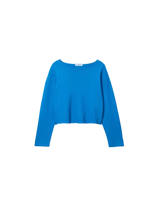 long sleeve crewneck sweater in cobalt blue