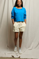 long sleeve crewneck sweater in cobalt blue