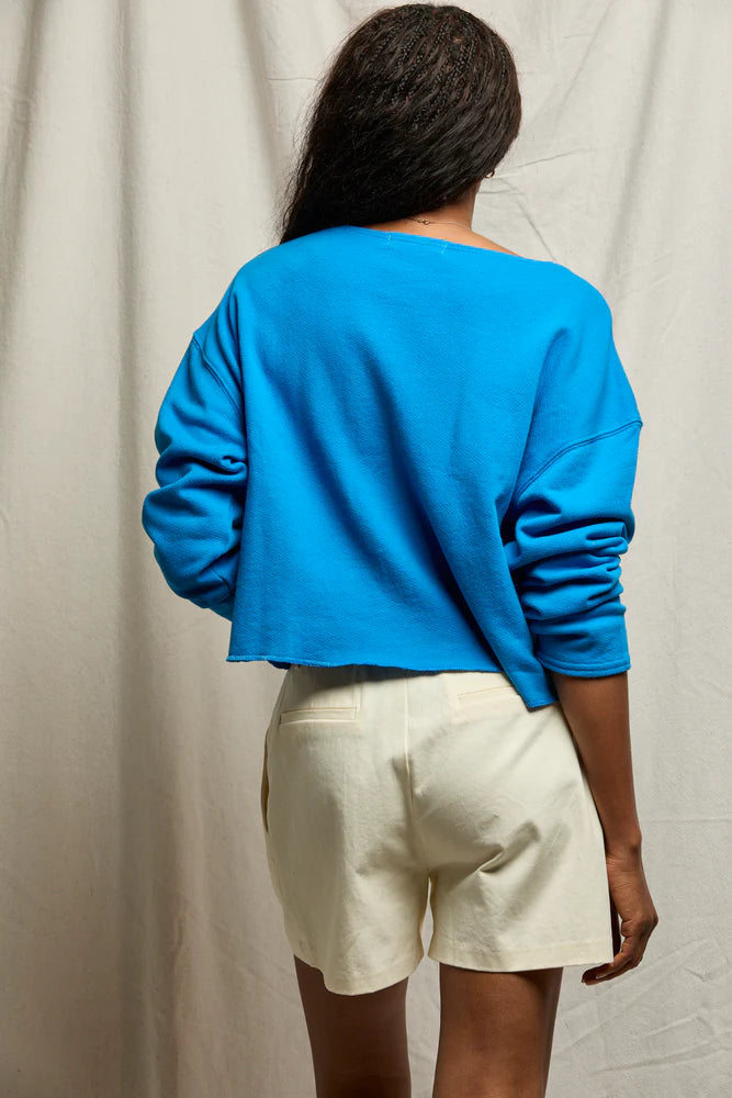 long sleeve crewneck sweater in cobalt blue