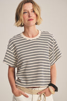 terry t-shirt with navy and cream stripes