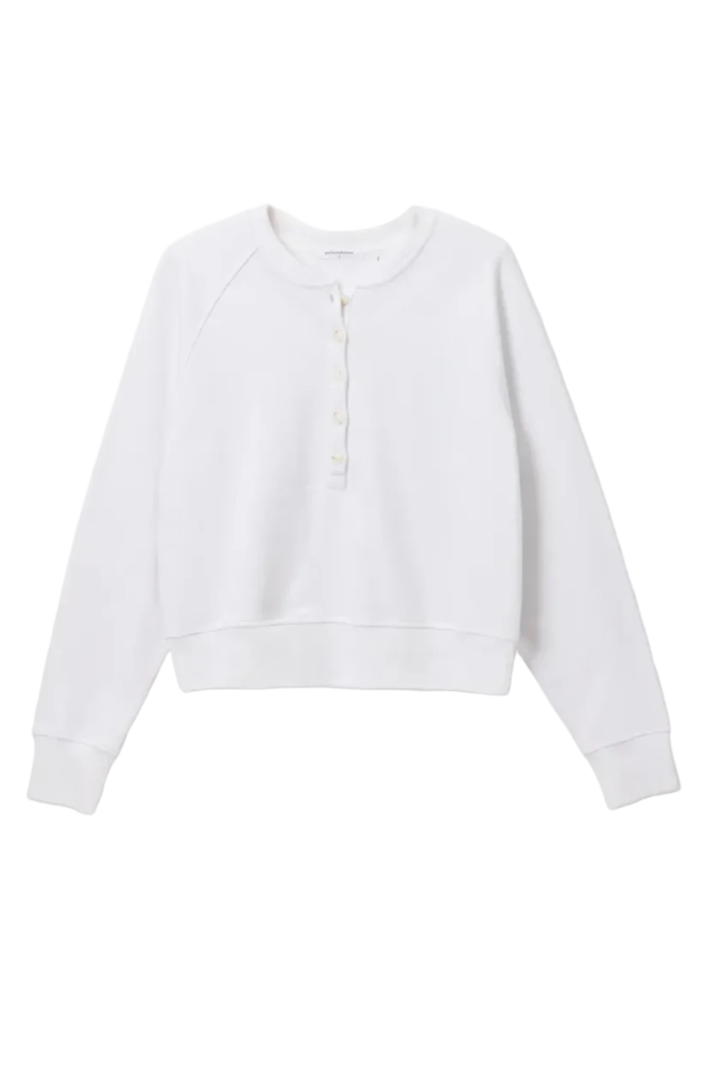 white sweater with buttons halfway down 