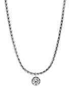 silver rope necklace with round diamond pendant 
