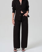 wide leg drown pant with brown drawstring