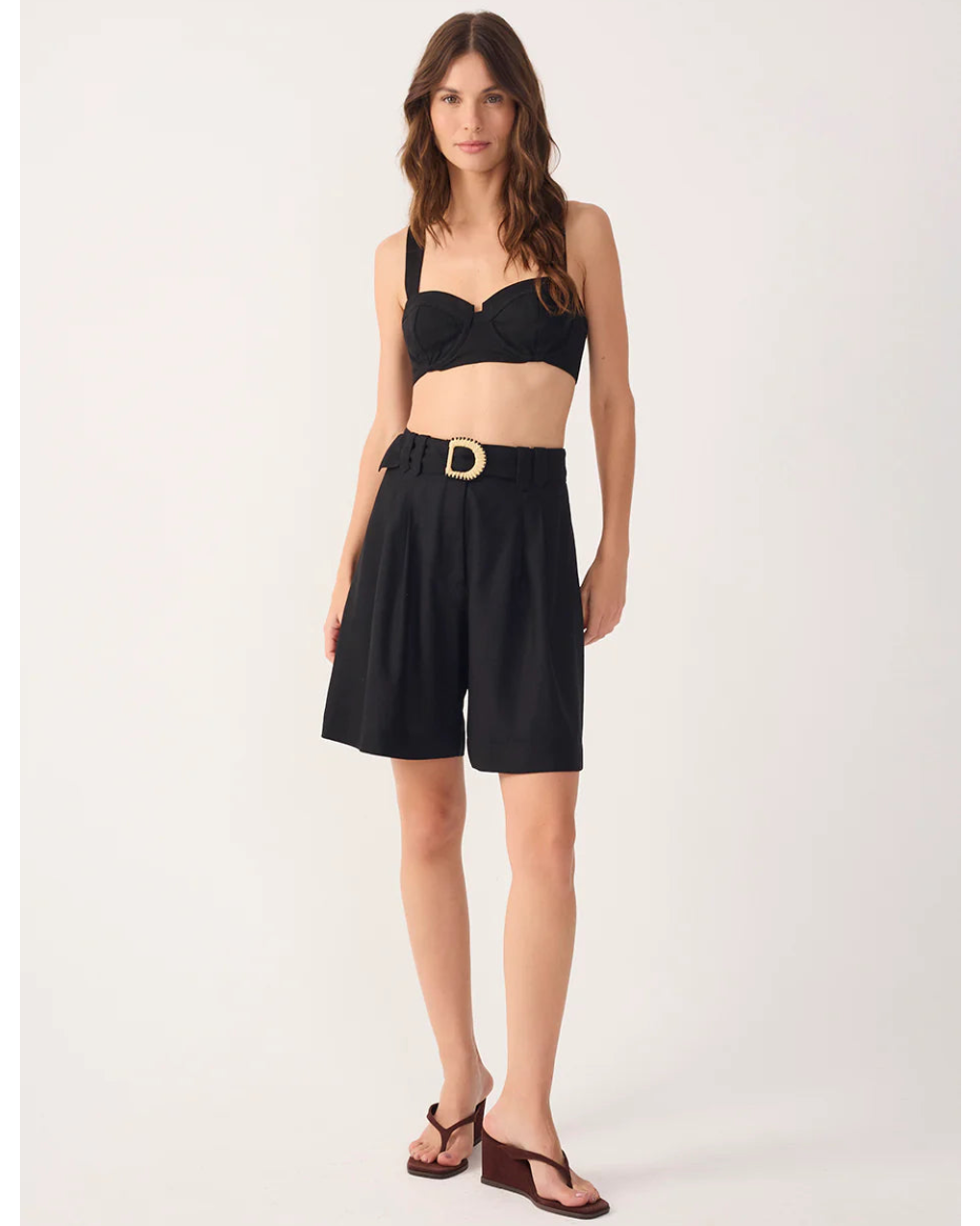 tailored black shorts with buckle belt attached