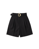 tailored black shorts with buckle belt attached