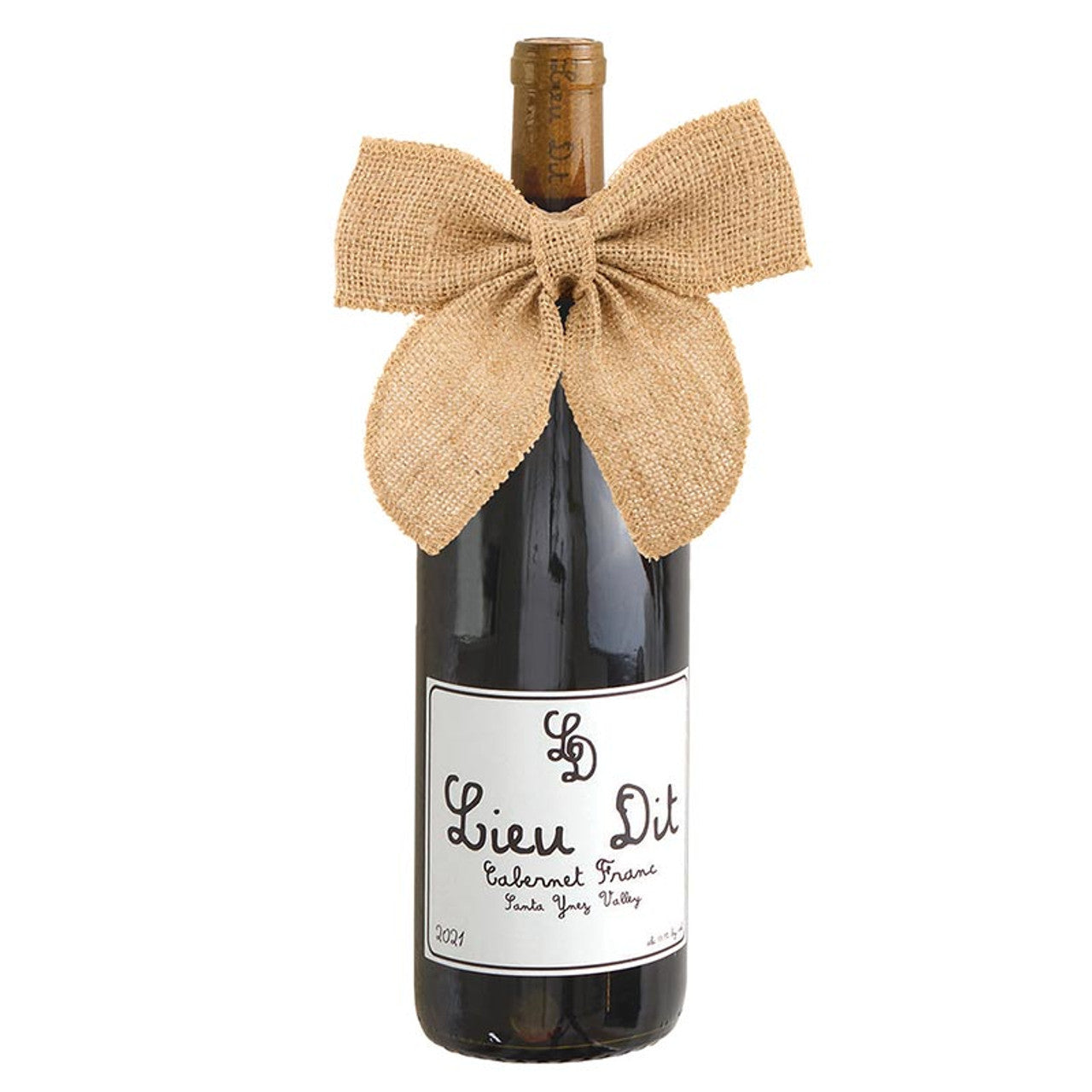 burlap bow for a bottle of wine