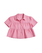 pink cropped tiered short sleeve blouse