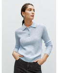 cable knit collar sweater in light blue