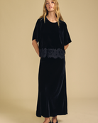 midi black velvet skirt