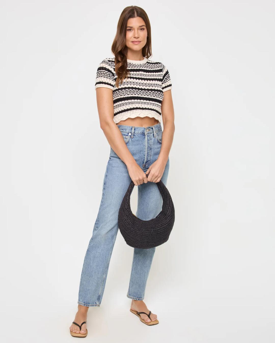 crochet mini skirt in black and cream