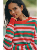striped sweater in prink, red and green