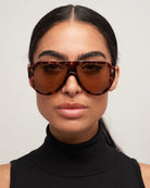 chunky aviator sunglasses in tortoise frame and brown lenses 