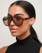 chunky aviator sunglasses in tortoise frame and brown lenses 