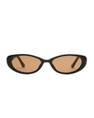 black oval sunglasses with brown lenses