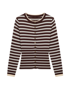 brown and grey striped cardigan