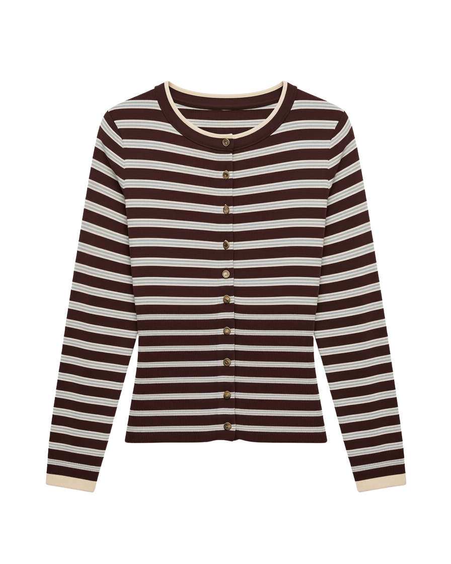 brown and grey striped cardigan