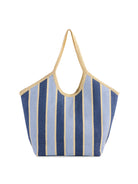 large tote with light and dark blue stripes