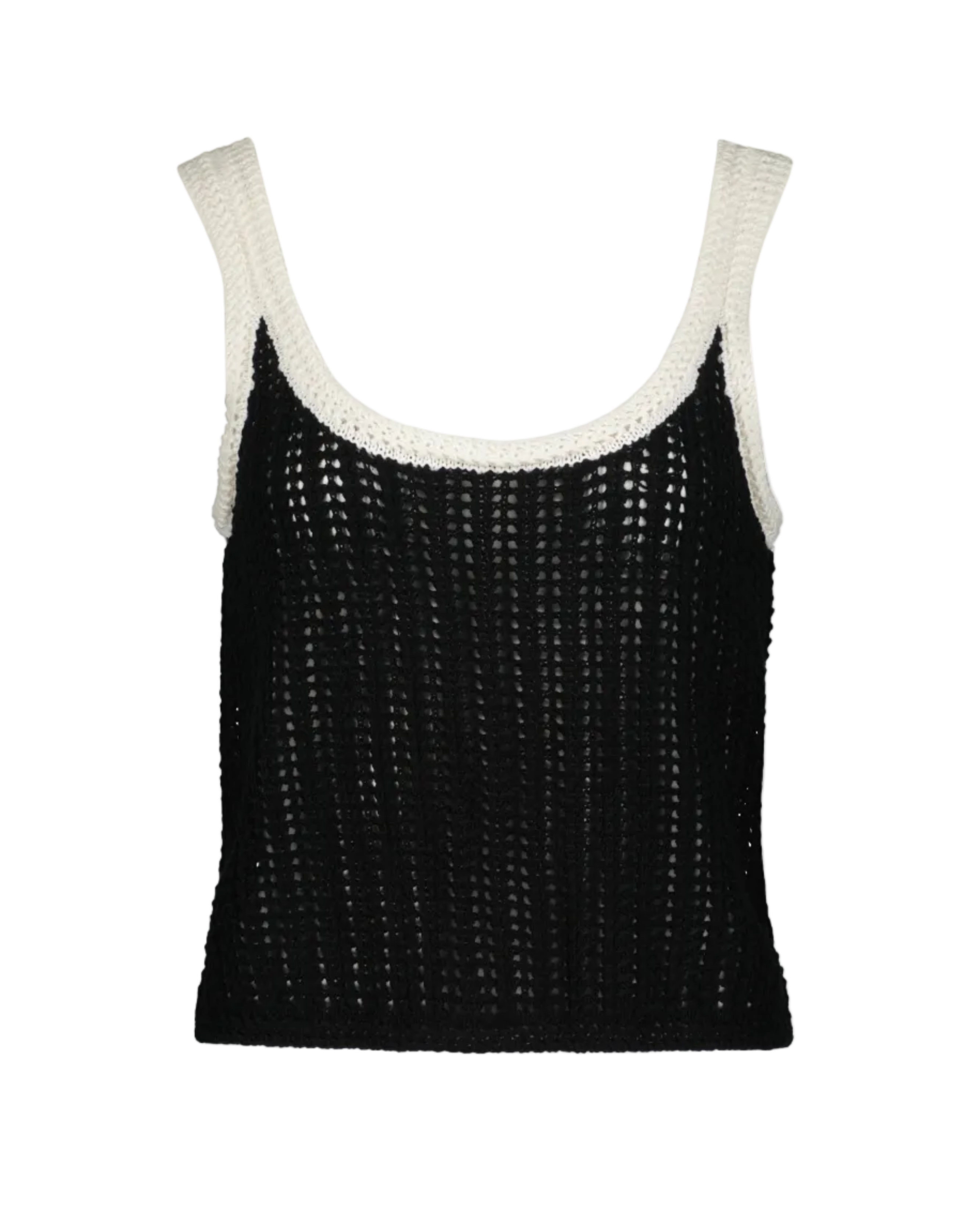 black knit tank top with white on the straps