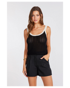 knit black tank top with white straps