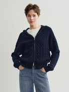 navy cable knit zip sweater