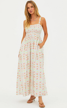 mini dress in white with multi colour floral print all over 