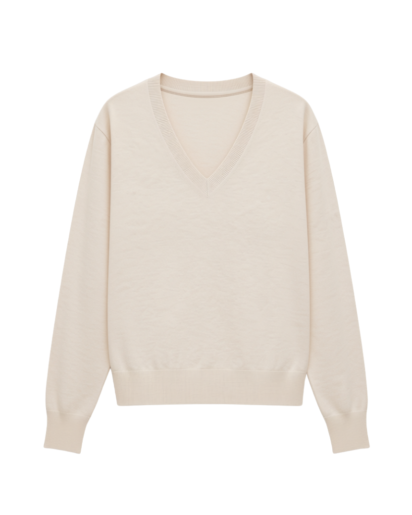 long sleeve v-neck sweater in cream