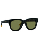 black square sunglasses with green lenses 