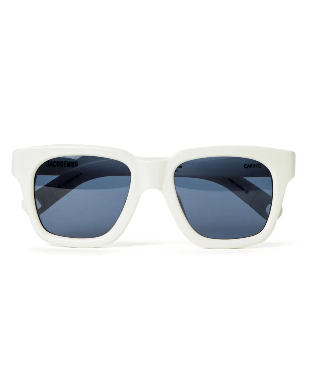 white frame sunglasses with blue lenses 