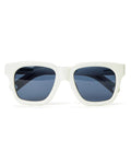 white frame sunglasses with blue lenses 