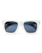 white frame sunglasses with blue lenses 