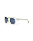 white frame sunglasses with blue lenses 