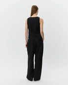 black wide leg suiting pants with white stripe