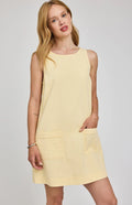 mini yellow dress with pockets on the front