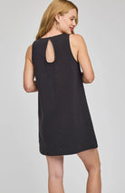 mini black dress with two pockets on the front